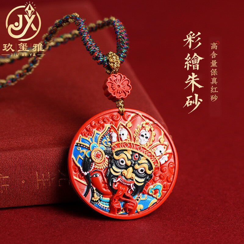 Raw Cinnabar Zakiram Goddess of Wealth Amulet Tangka Blue Buddha Eye Amulet