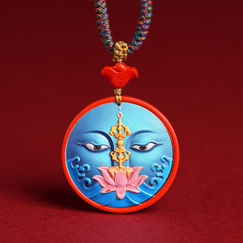 Raw Cinnabar Zakiram Goddess of Wealth Amulet Tangka Blue Buddha Eye Amulet