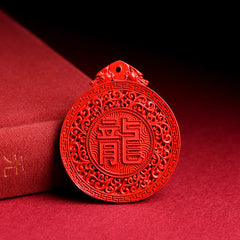 Imperial Red Cinnabar Painted Dragon and Phoenix Pendant