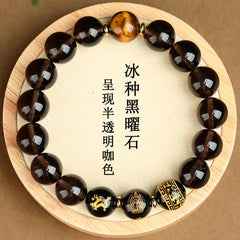 Obsidian Zodiac Guardian Buddha Bracelet with Six-Word Mantra