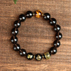 Obsidian Zodiac Guardian Buddha Bracelet with Six-Word Mantra