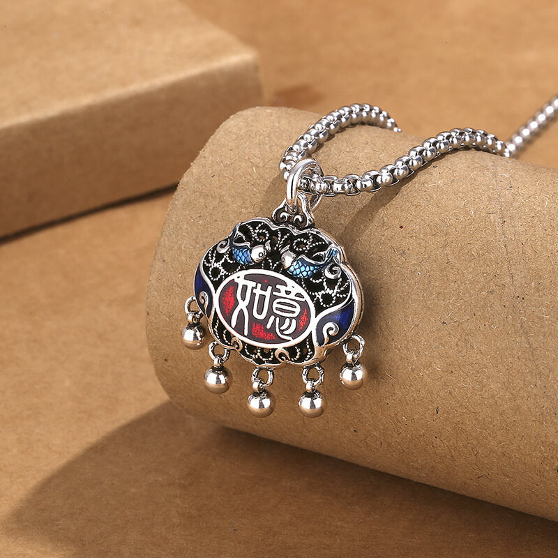 Enamel Longevity Lock Necklace with Ruyi Design