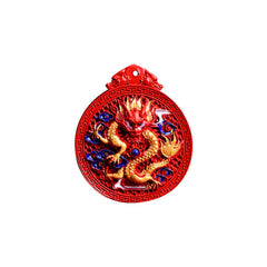 Imperial Red Cinnabar Painted Dragon and Phoenix Pendant