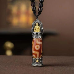 Nine-Eyed Dzi Tibetan Six Character Pendant