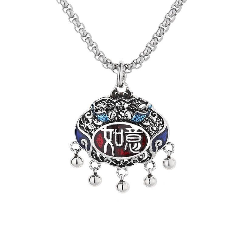 Enamel Longevity Lock Necklace with Ruyi Design