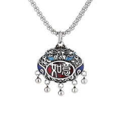 Enamel Longevity Lock Necklace with Ruyi Design