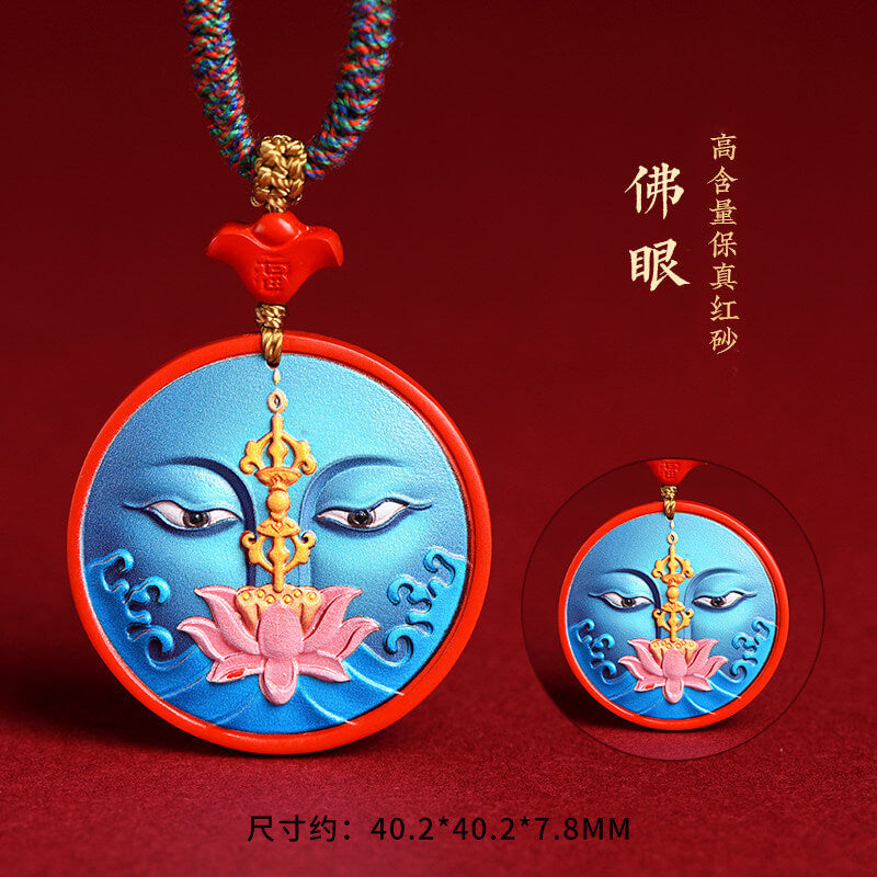 Raw Cinnabar Zakiram Goddess of Wealth Amulet Tangka Blue Buddha Eye Amulet