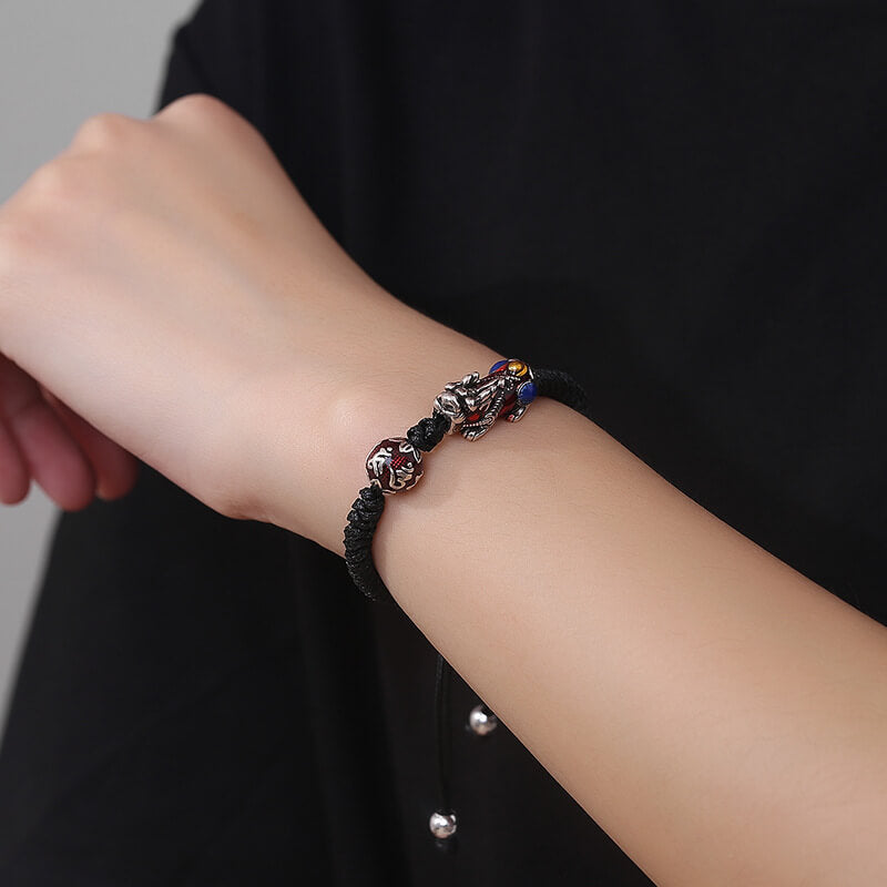 Enamel Pixiu Bracelet with Six-Word Mantra