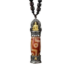 Nine-Eyed Dzi Tibetan Six Character Pendant