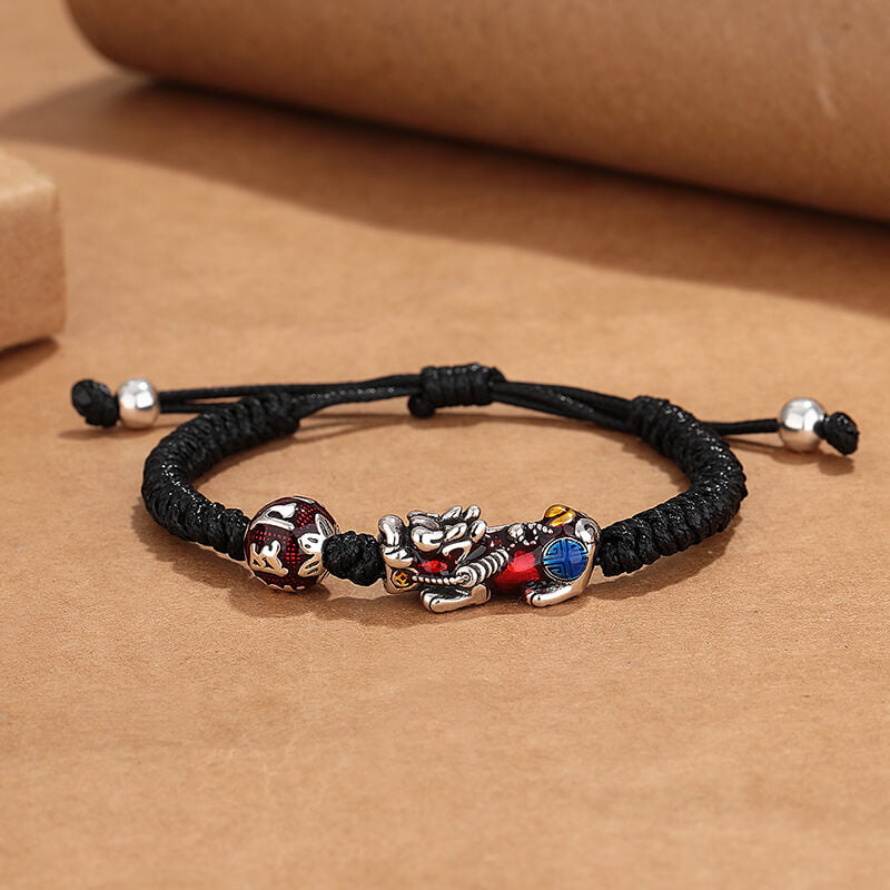 Enamel Pixiu Bracelet with Six-Word Mantra