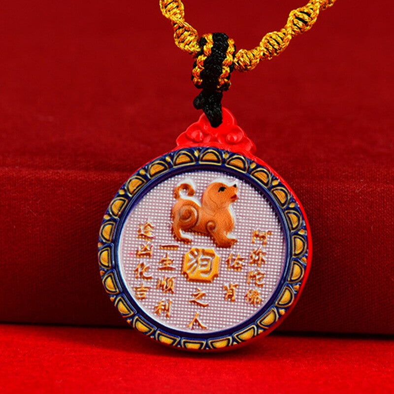 Zodiac Guardian God Cinnabar Double Sided Painted Necklace