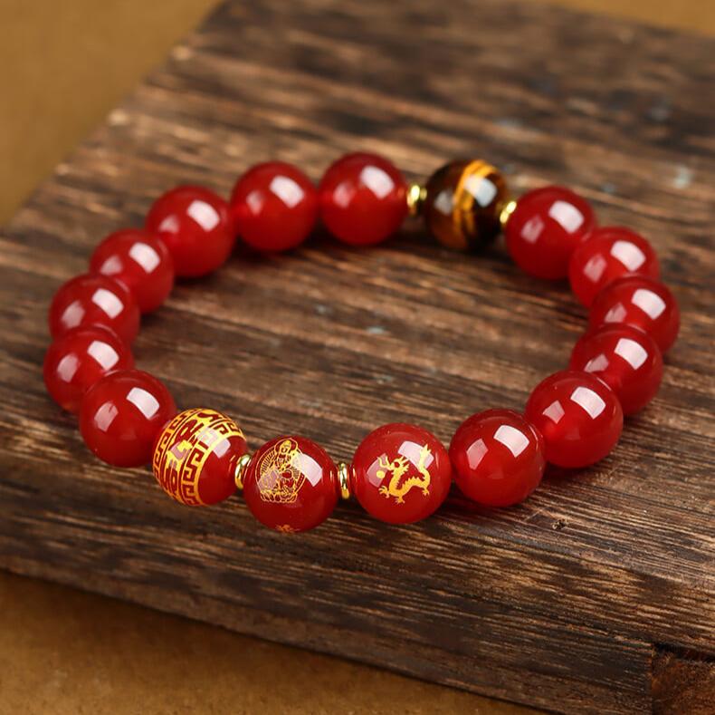 Red Agate Zodiac Bracelet with Mantra and Guardian Buddha