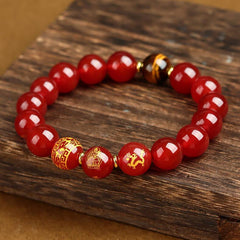 Red Agate Zodiac Bracelet with Mantra and Guardian Buddha