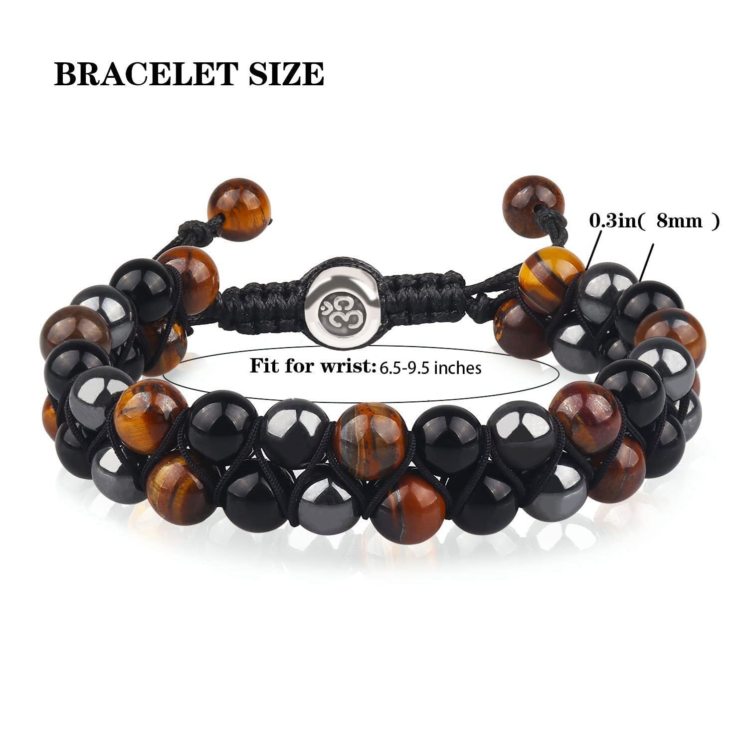 Triple Shield Bracelet: Tiger Eye, Black Onyx & Lava Rock for Luck, Prosperity & Protection