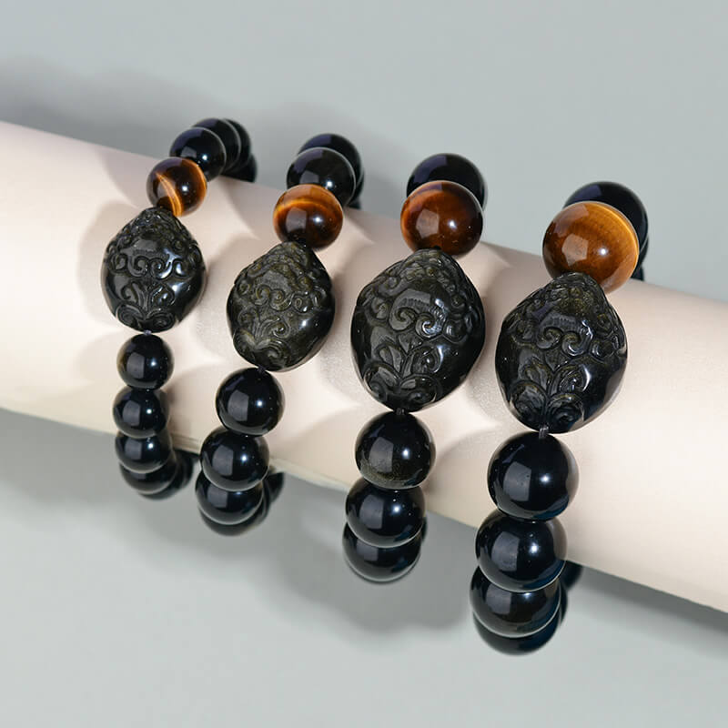 Obsidian Pixiu Bracelet with Rainbow Eyes