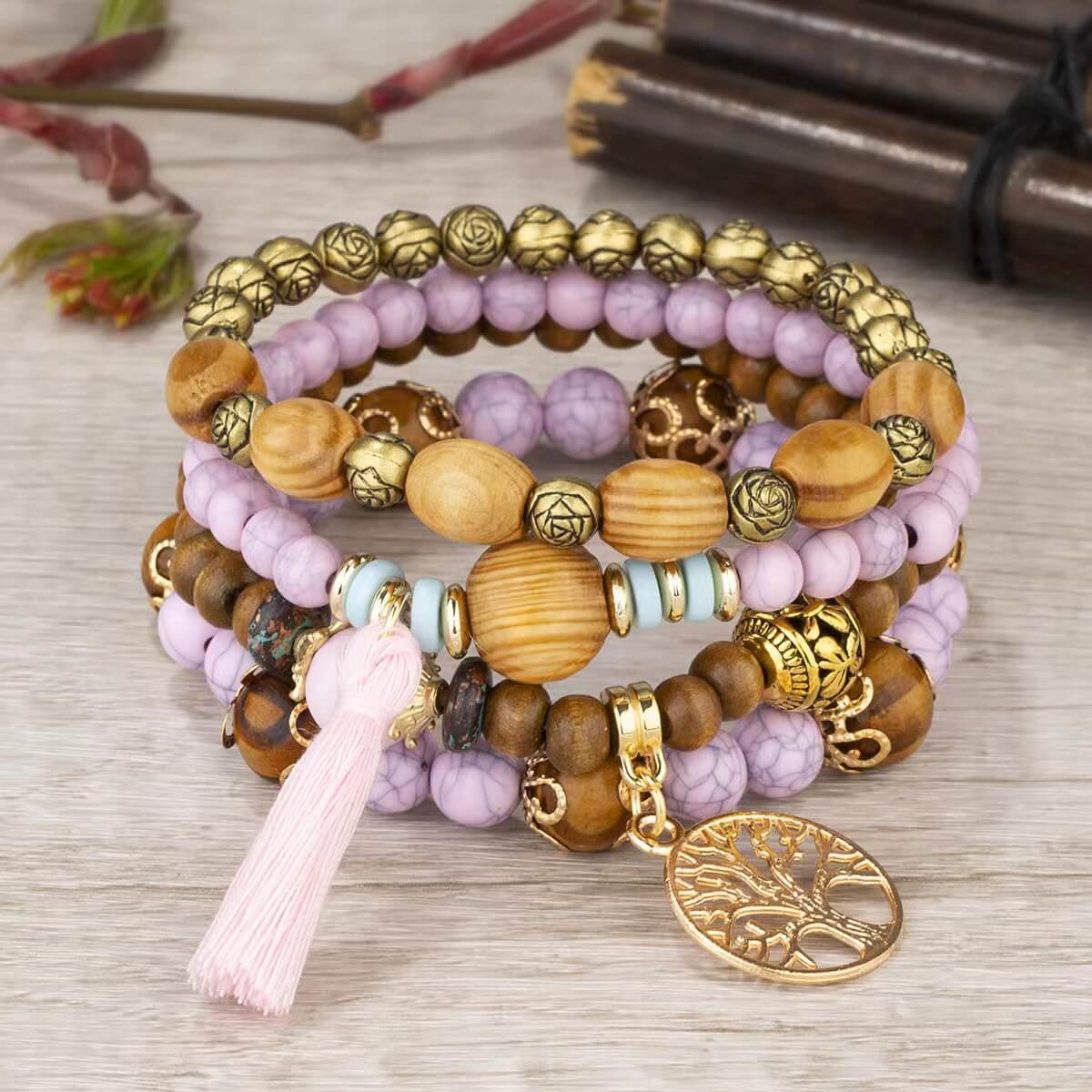 Natural Tree of Life Wood Bead Bracelet