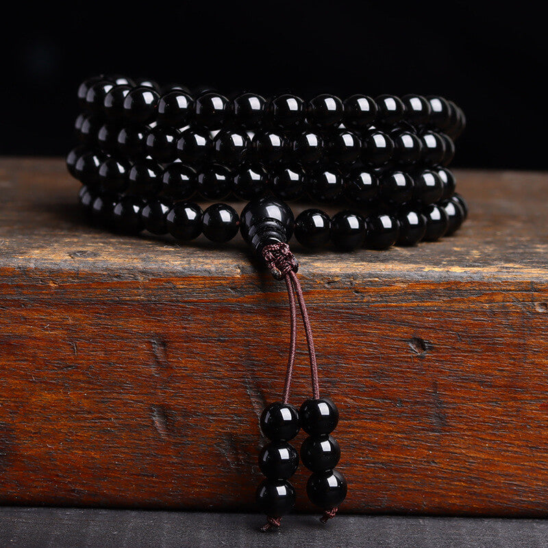 Obsidian 108 Mala Bead Wrap Bracelet