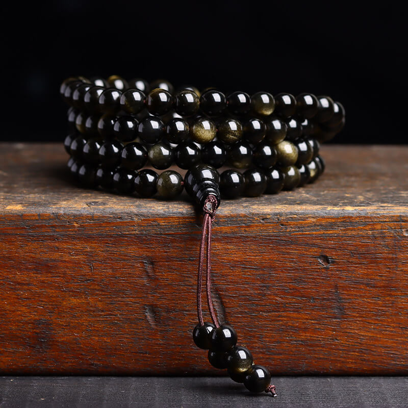 Obsidian 108 Mala Bead Wrap Bracelet