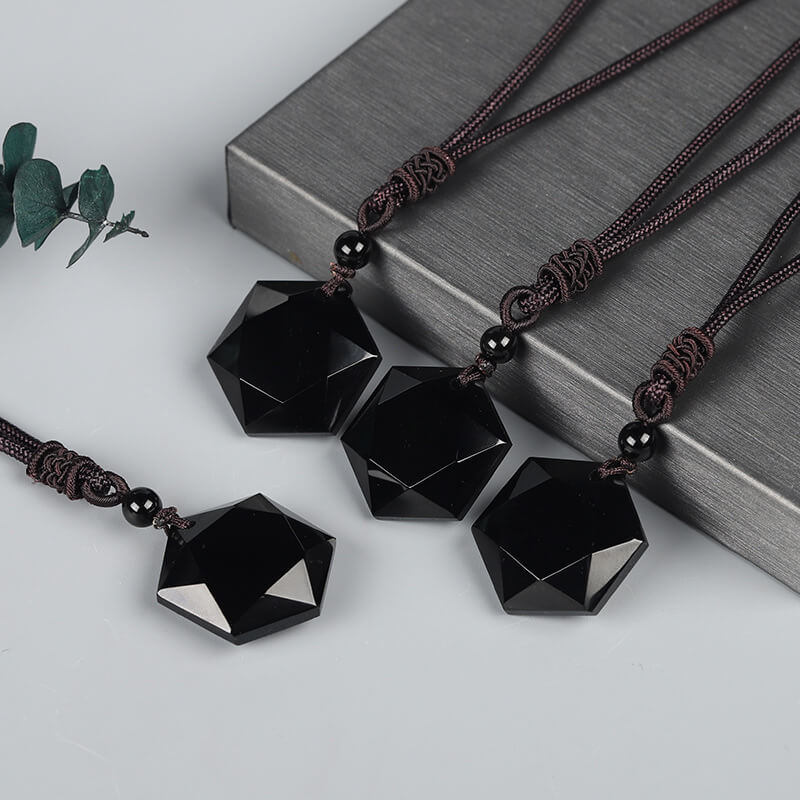 Obsidian Hexagram Necklace