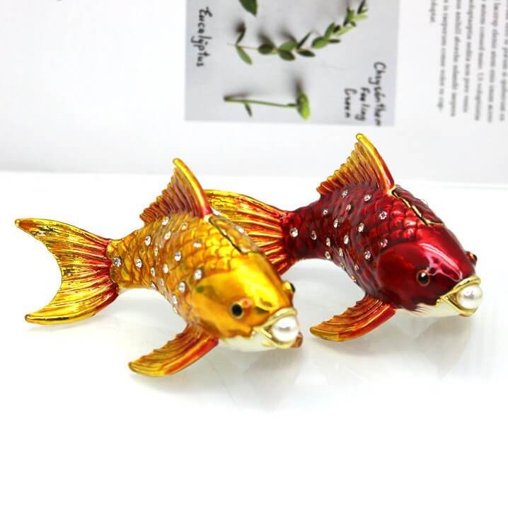 Colorful Enamel Koi with Pearl for Good Fortune