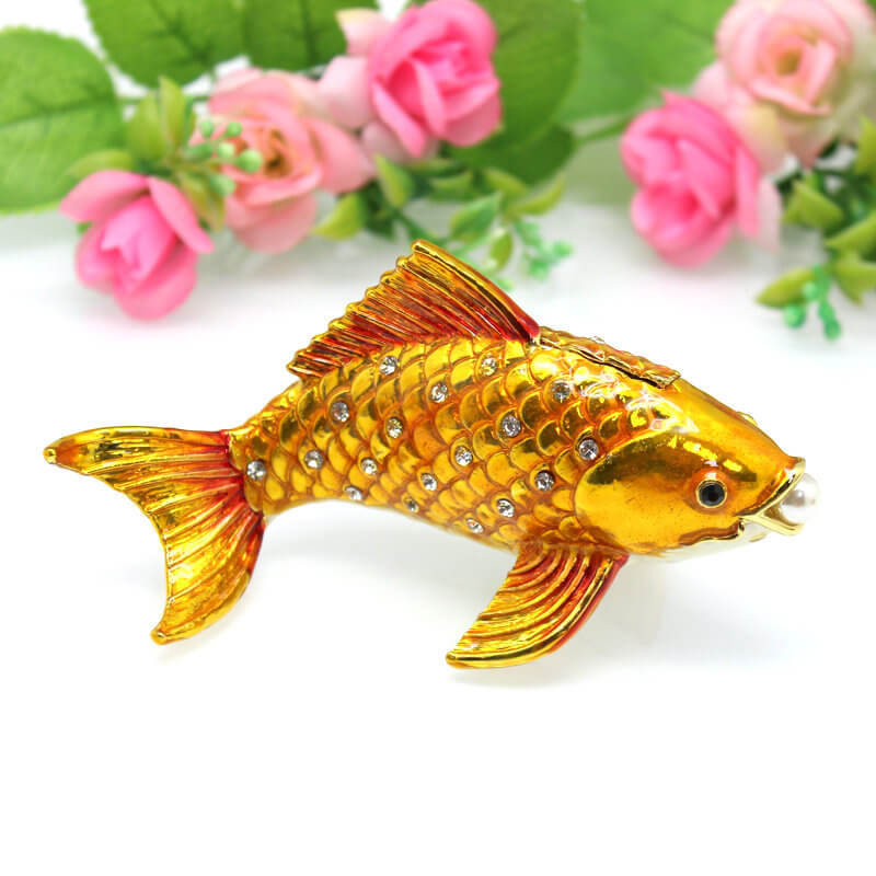 Colorful Enamel Koi with Pearl for Good Fortune