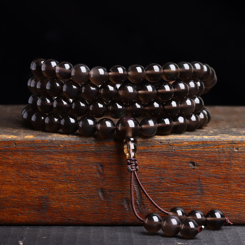 Obsidian 108 Mala Bead Wrap Bracelet