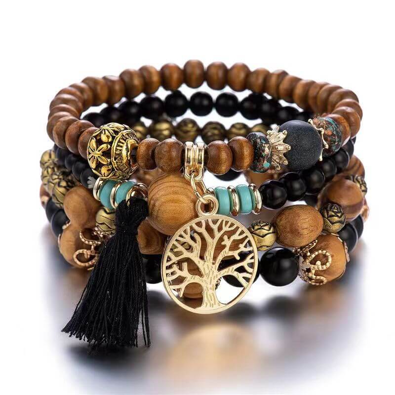 Natural Tree of Life Wood Bead Bracelet