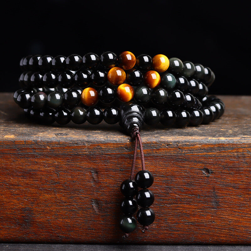 Obsidian 108 Mala Bead Wrap Bracelet