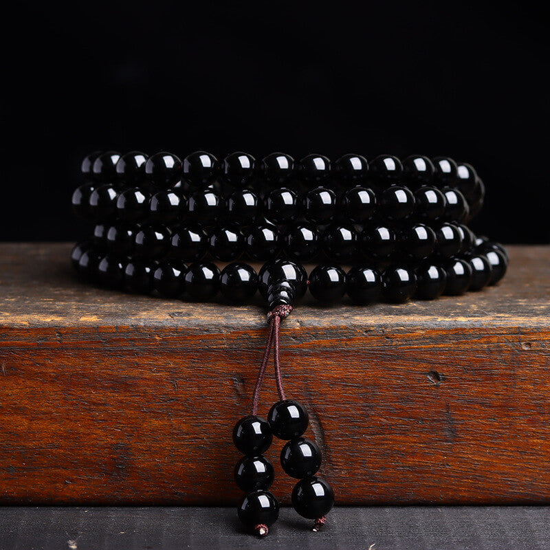 Obsidian 108 Mala Bead Wrap Bracelet