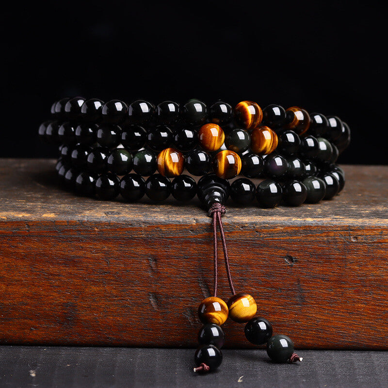 Obsidian 108 Mala Bead Wrap Bracelet