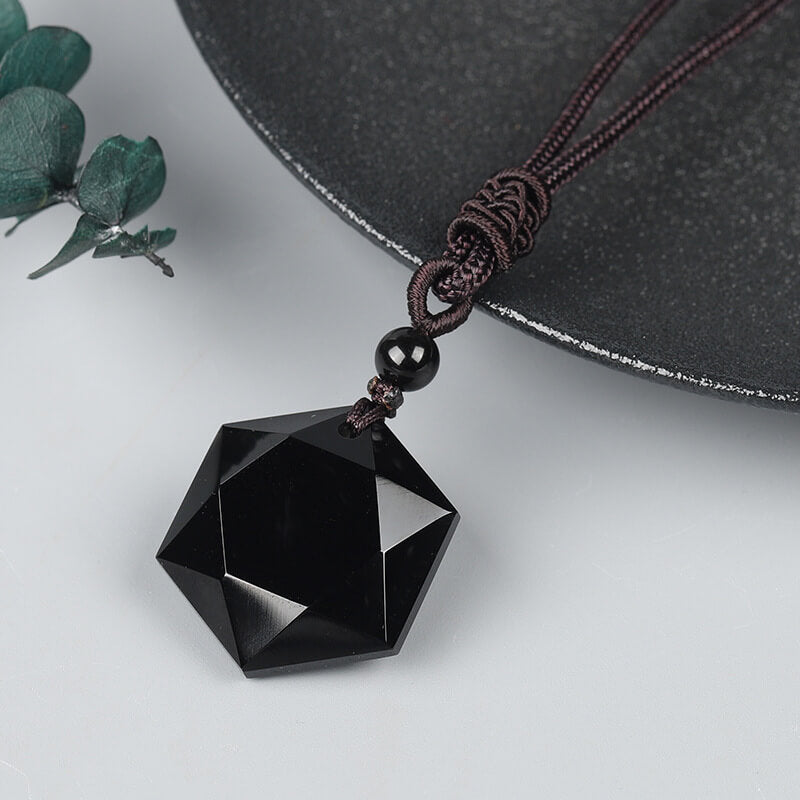 Obsidian Hexagram Necklace