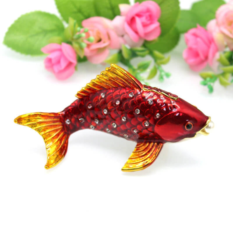 Colorful Enamel Koi with Pearl for Good Fortune