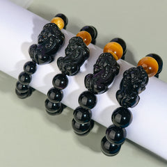 Obsidian Pixiu Bracelet with Rainbow Eyes