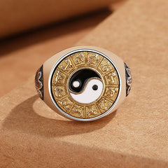 Handmade Zodiac Qiankun Nine Palace Eight Trigrams Rotatable Ring