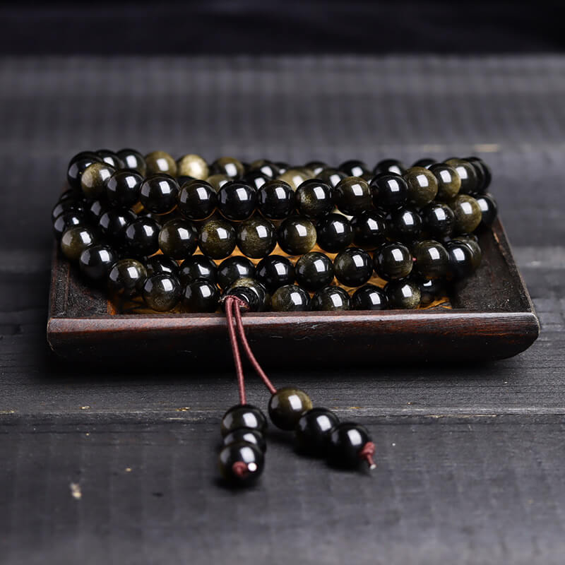 Obsidian 108 Mala Bead Wrap Bracelet