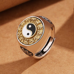 Handmade Zodiac Qiankun Nine Palace Eight Trigrams Rotatable Ring