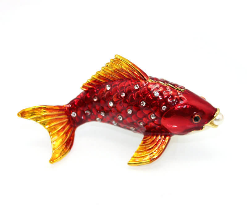 Colorful Enamel Koi with Pearl for Good Fortune