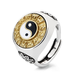 Handmade Zodiac Qiankun Nine Palace Eight Trigrams Rotatable Ring