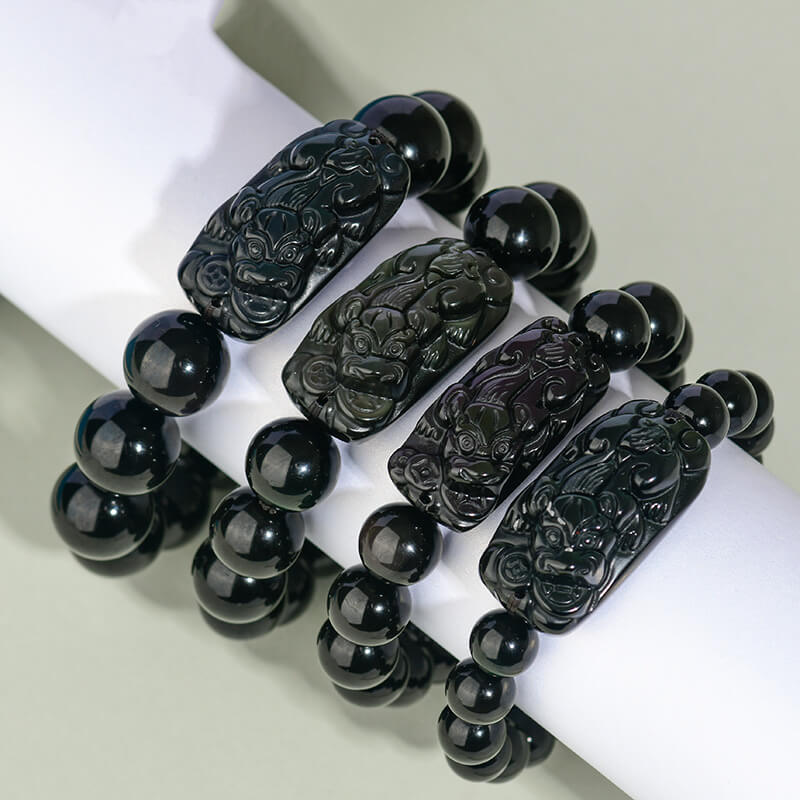 Obsidian Pixiu Bracelet with Rainbow Eyes