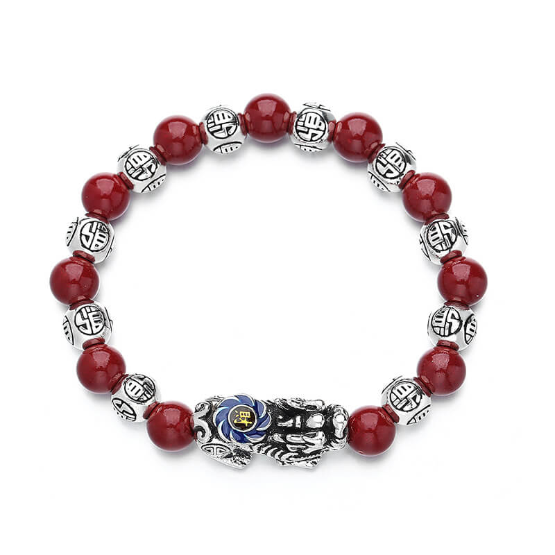 Cloisonné Pixiu Bracelet with Red Agate - Wealth and Prosperity Charm