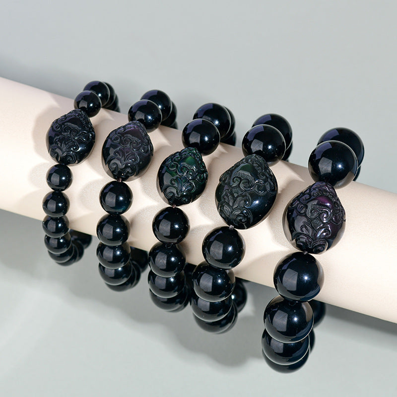 Obsidian Pixiu Bracelet with Rainbow Eyes