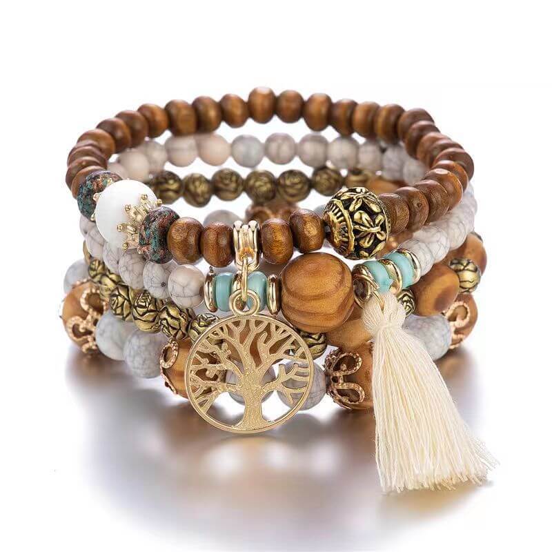 Natural Tree of Life Wood Bead Bracelet