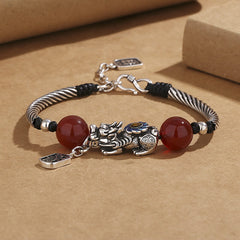 Handmade Agate and Enamel Pixiu Bracelet for Wealth and Prosperity