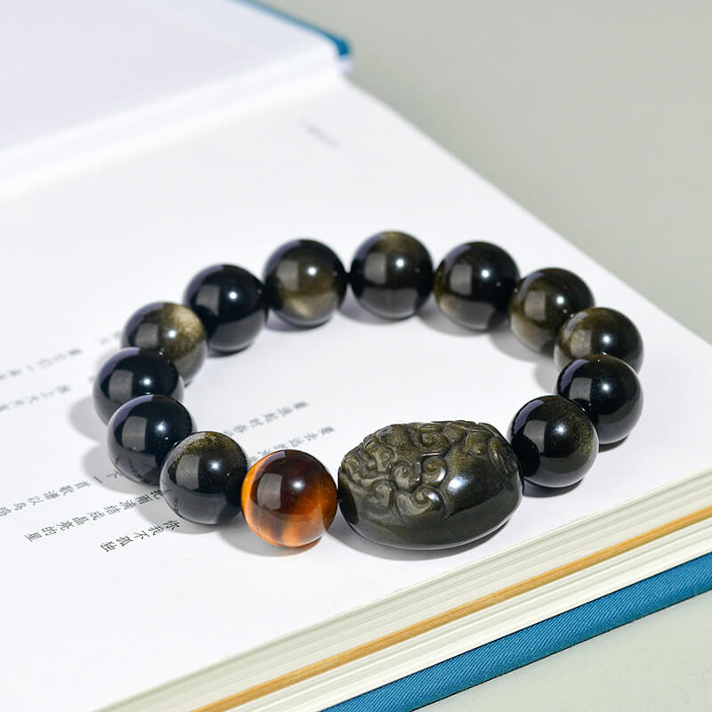 Obsidian Pixiu Bracelet with Rainbow Eyes