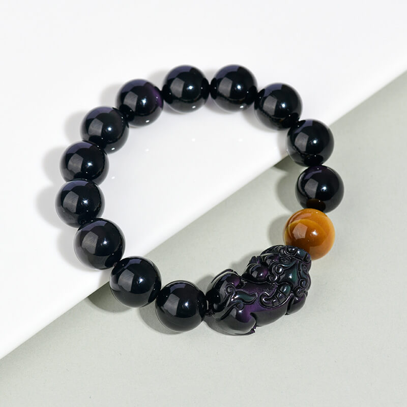 Obsidian Pixiu Bracelet with Rainbow Eyes