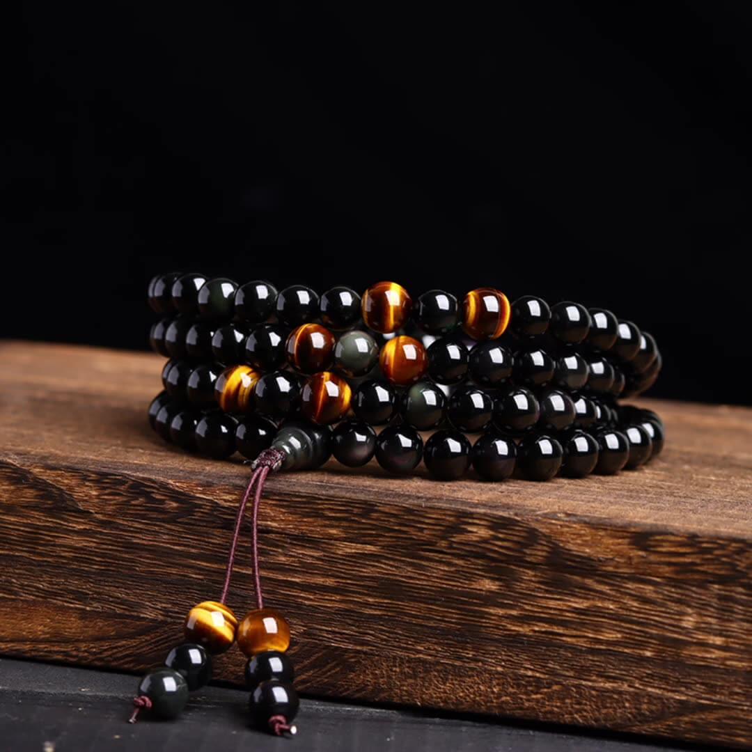 Obsidian 108 Mala Bead Wrap Bracelet