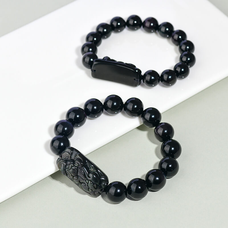 Obsidian Pixiu Bracelet with Rainbow Eyes